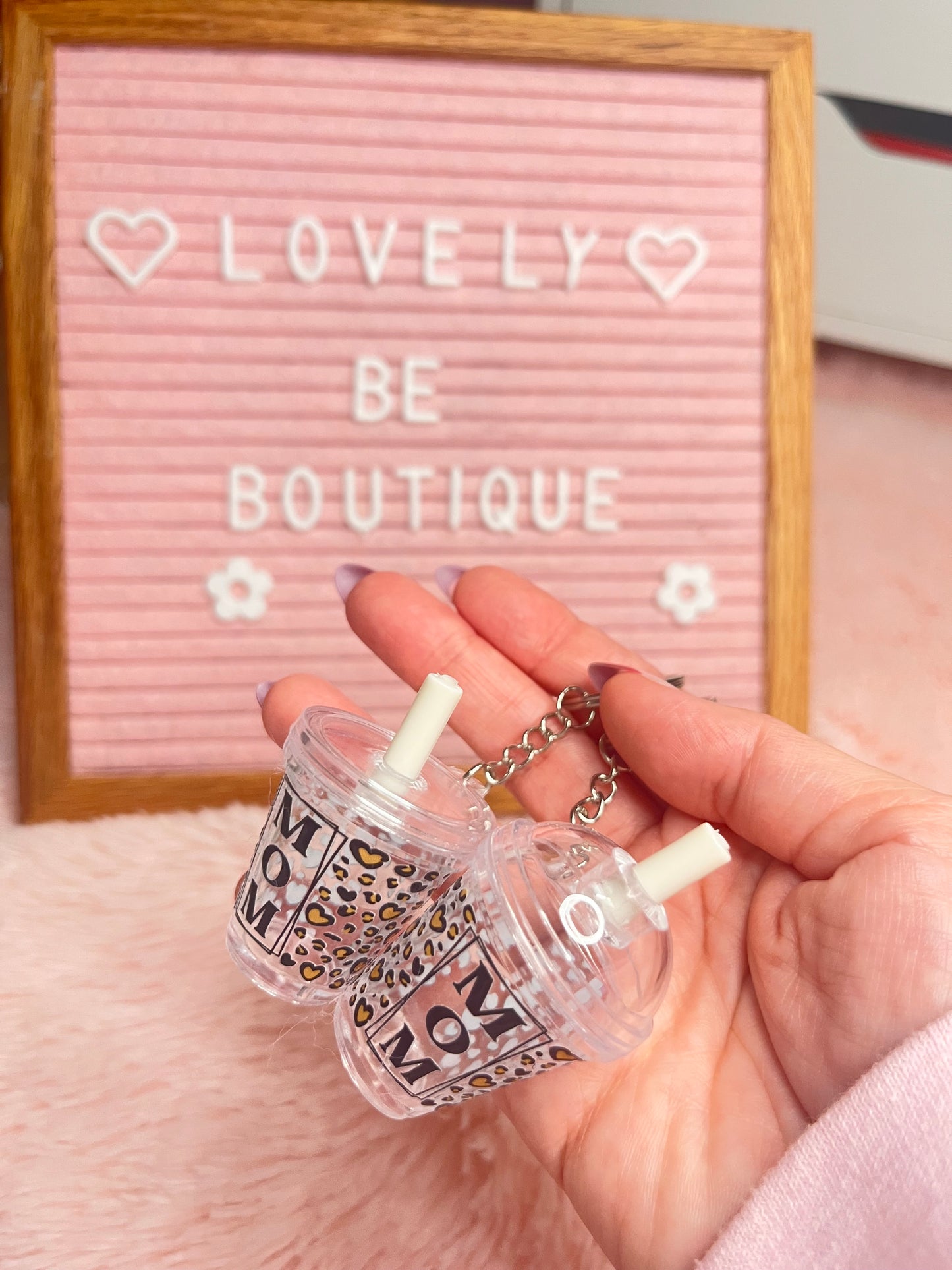 Mom leopard coffee cup keychain