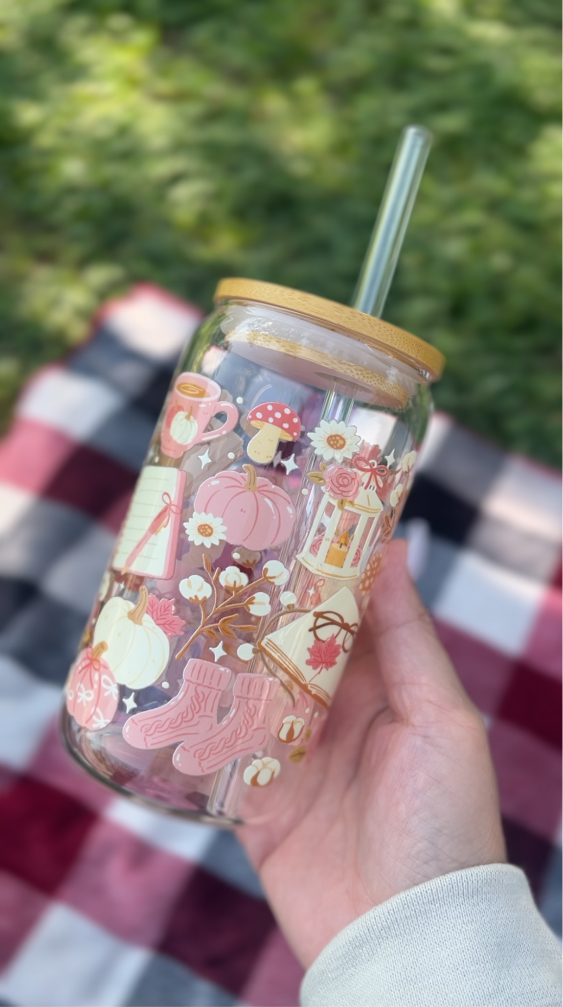 Pink Cozy Vibes glass cup