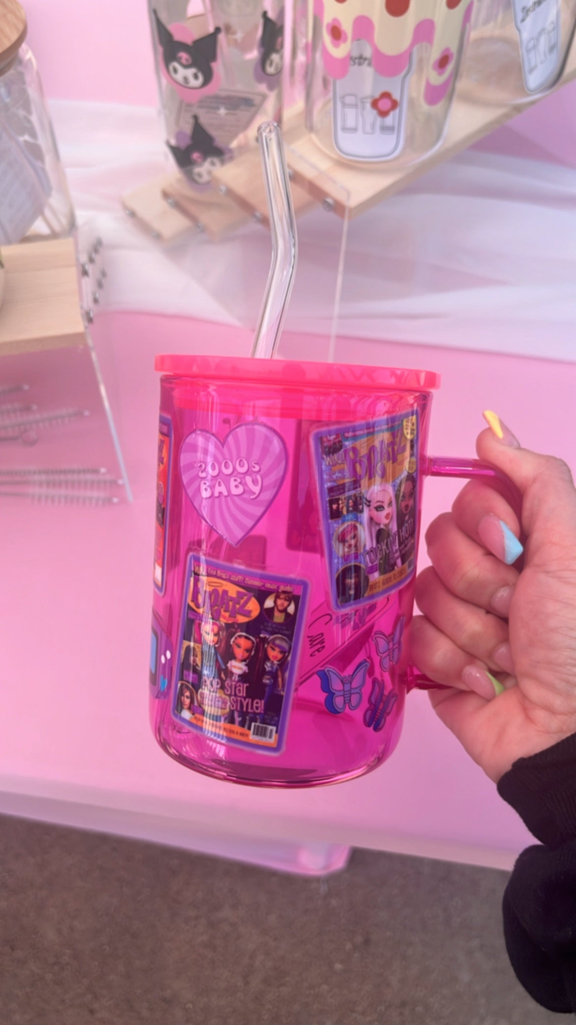 Hot pink Bratty glass mug
