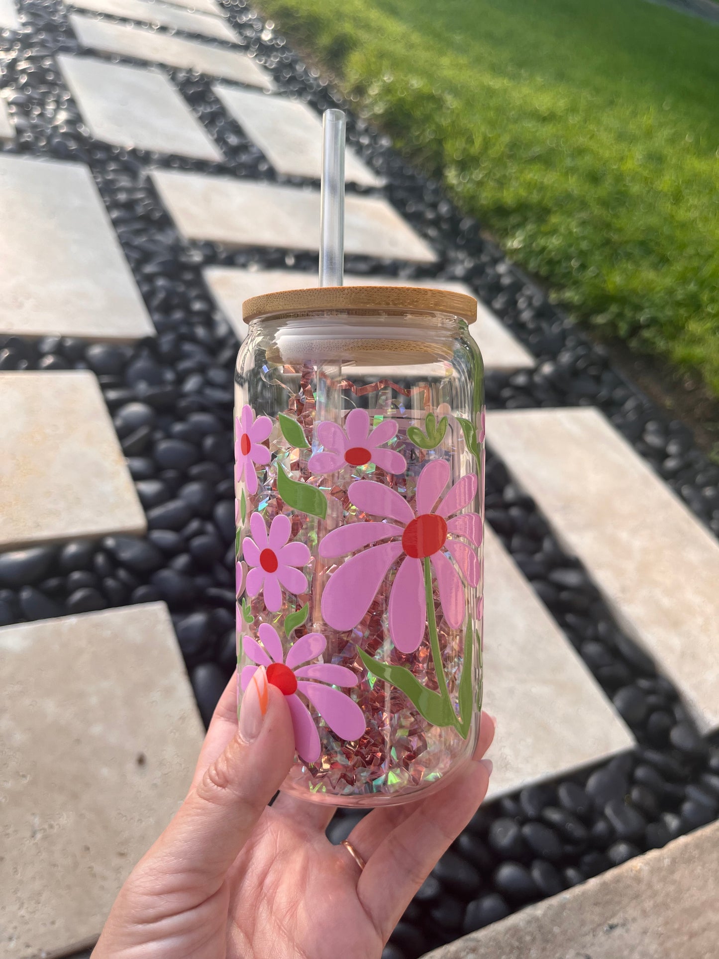 Pink Florals glass cup bundle