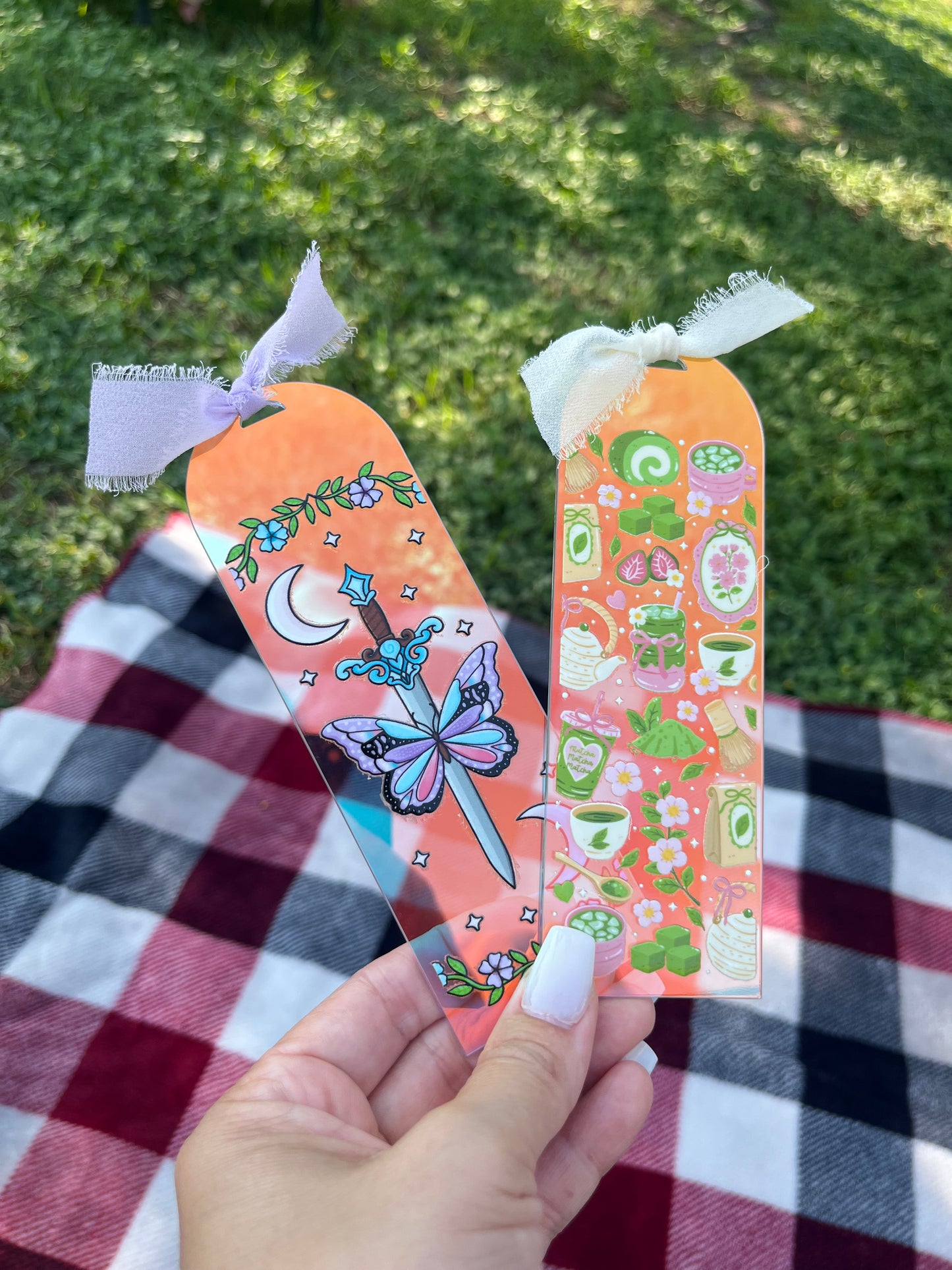 Dreamy stars & Matcha Lover Iridescent Bookmark