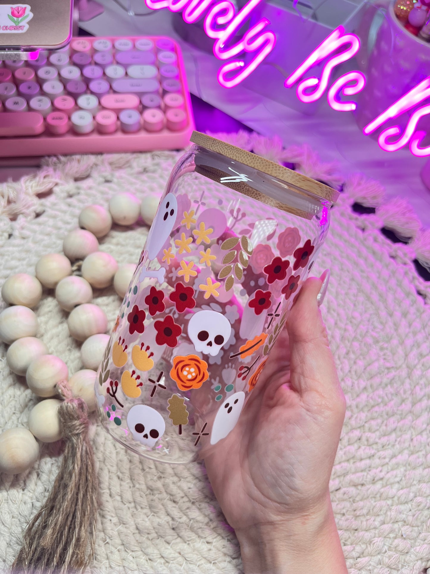 Autumn floral ghost libby glass cup