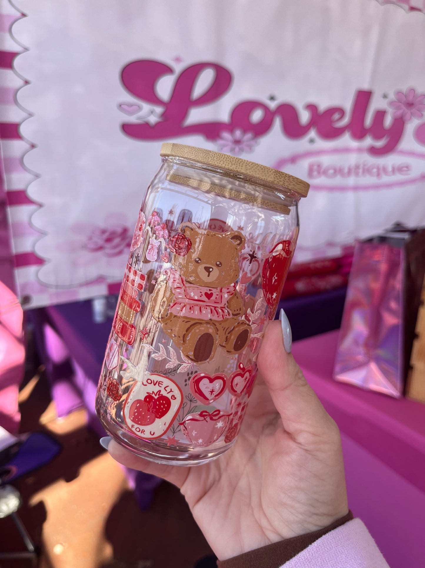 Teddy Bear Valentine glass cup