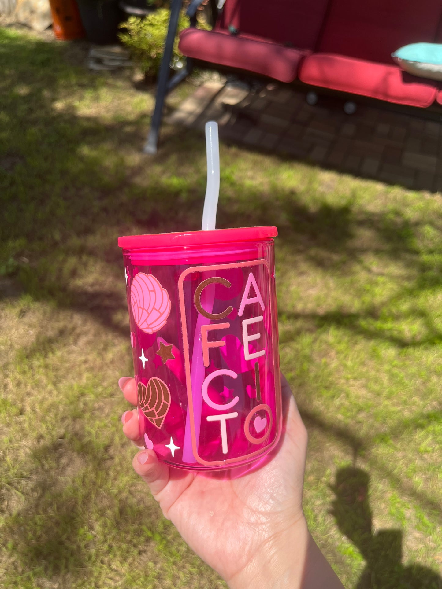Hot pink Cafecito glass mug