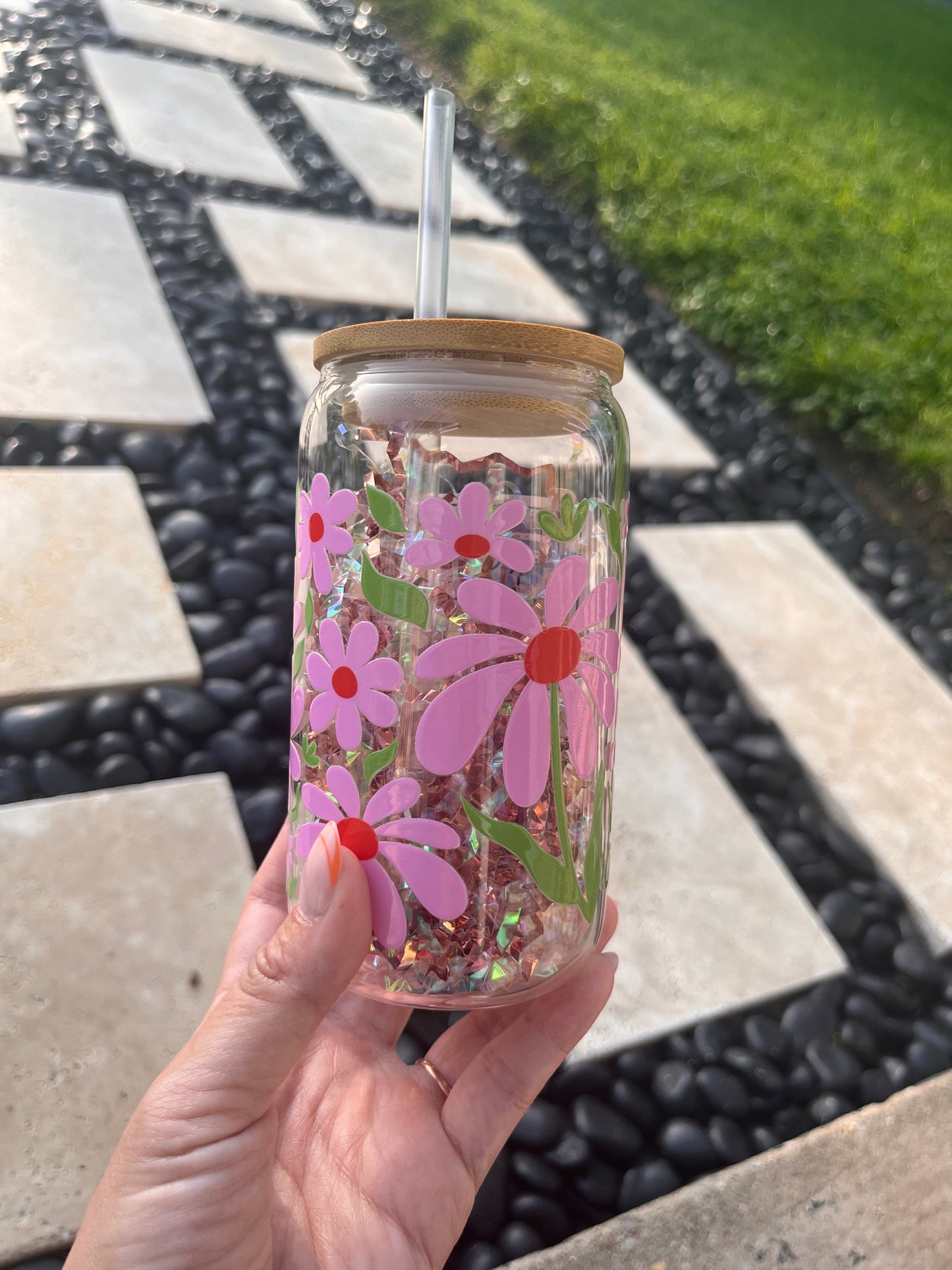 Pink Florals glass cup bundle