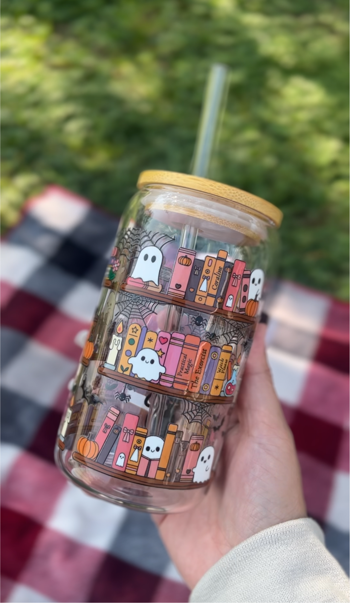 Bookshelves ghosts glass cup