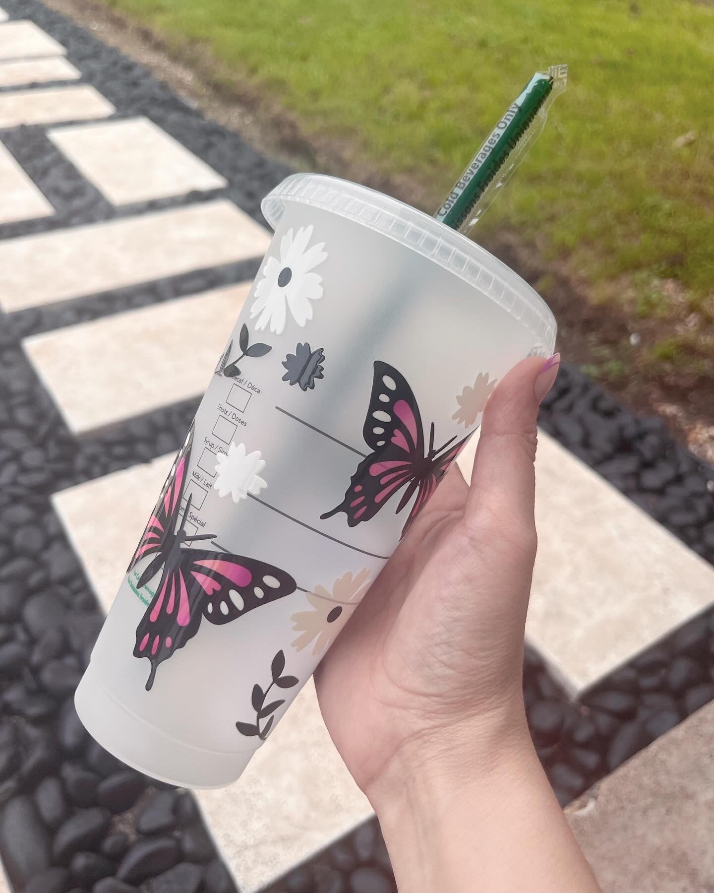 Pink Butterfly plastic Starbucks cup
