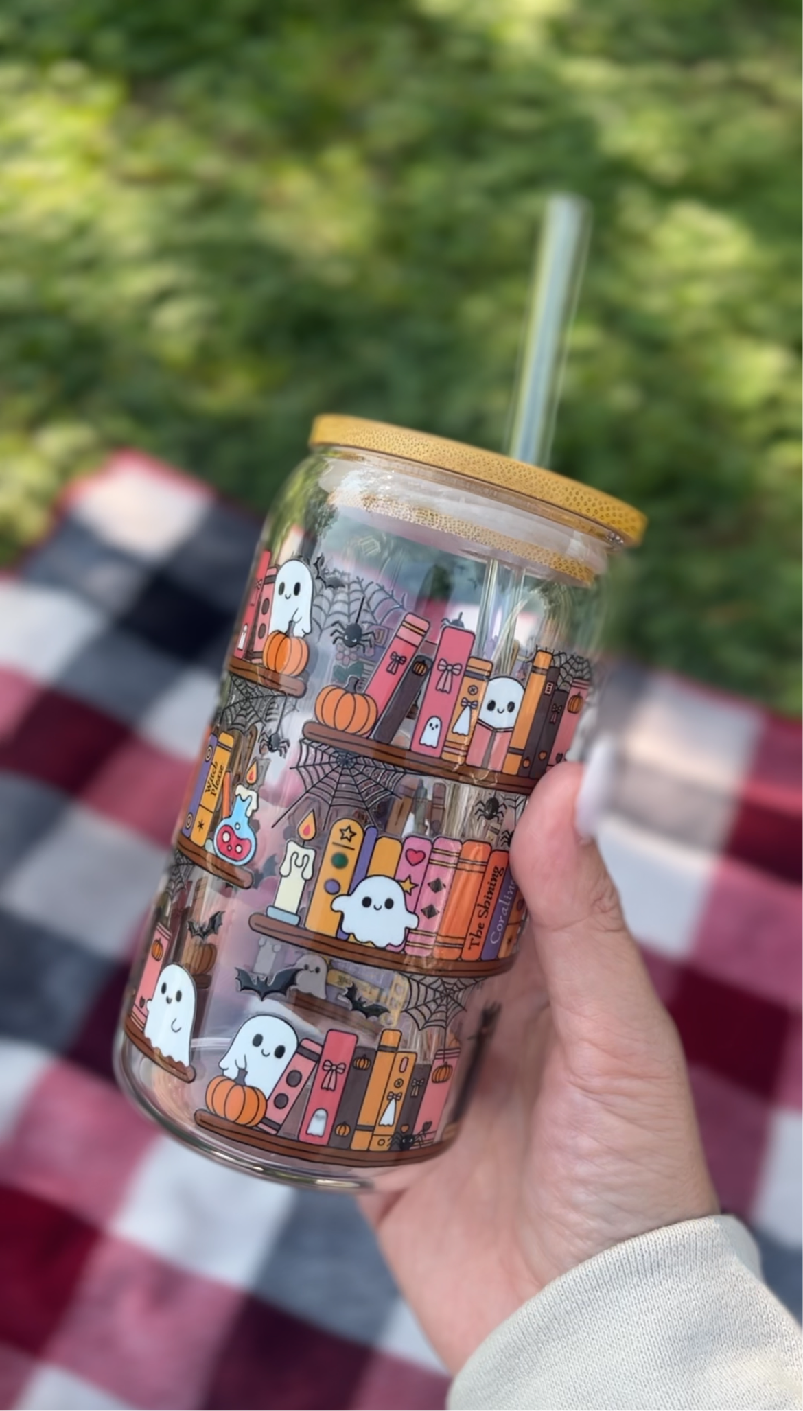 Bookshelves ghosts glass cup