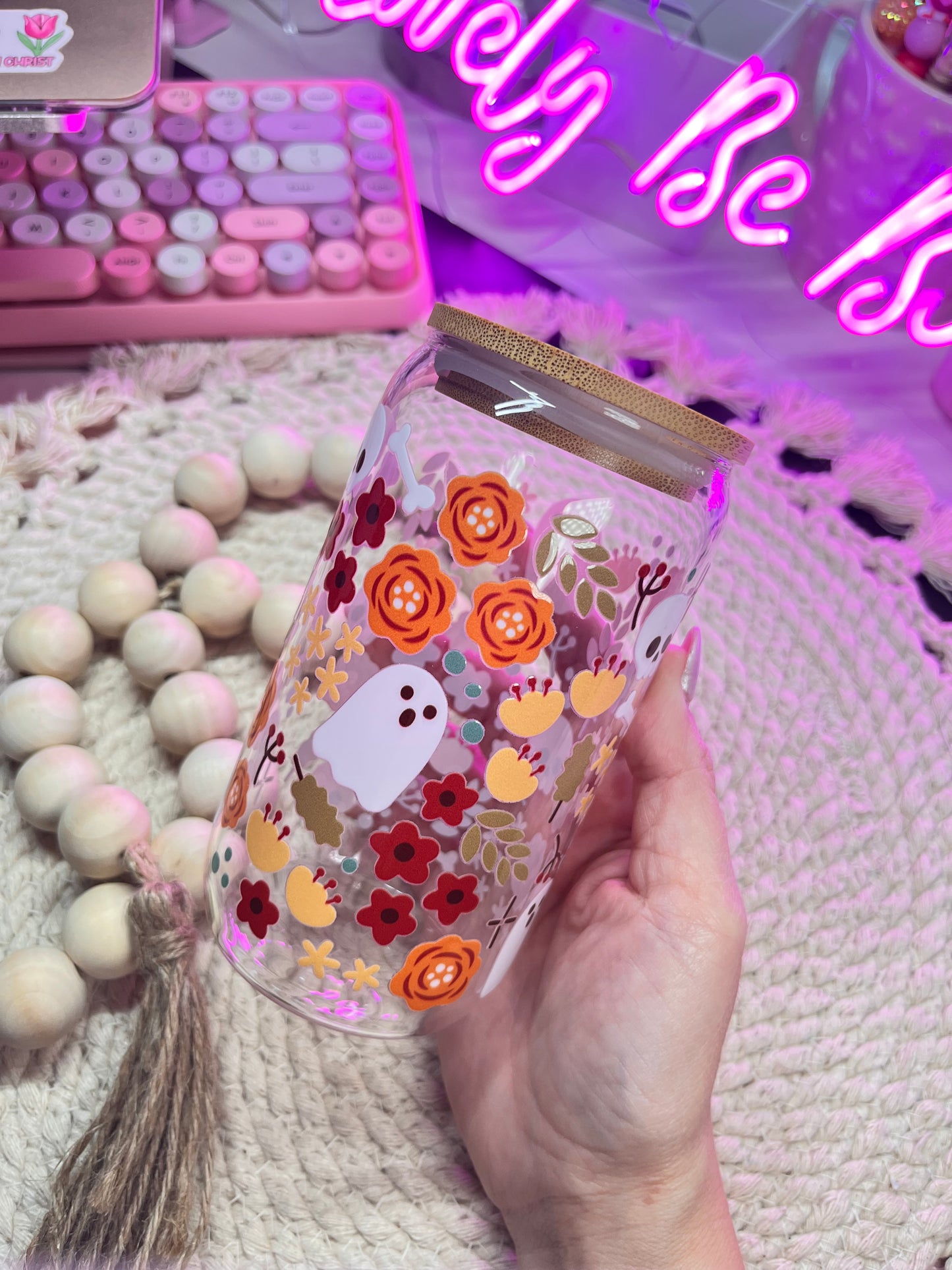 Autumn floral ghost libby glass cup