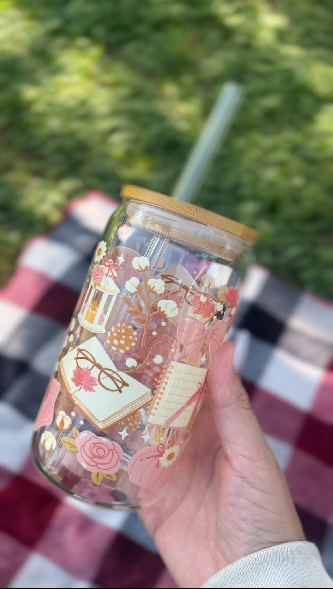 Pink Cozy Vibes glass cup