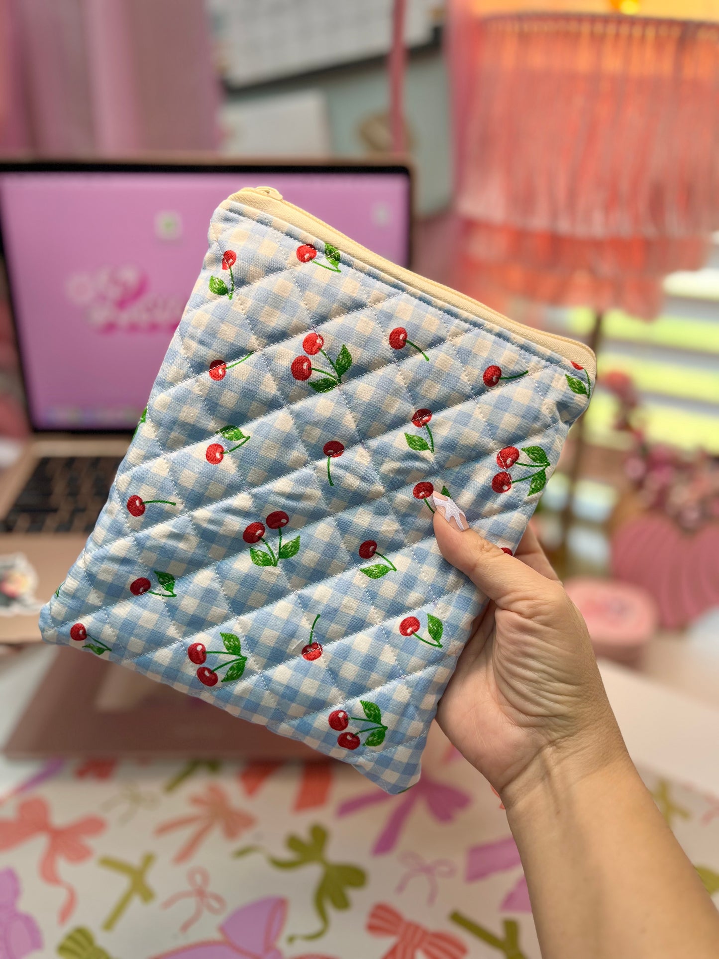 Cherries blue plaid zipper kindle sleeve