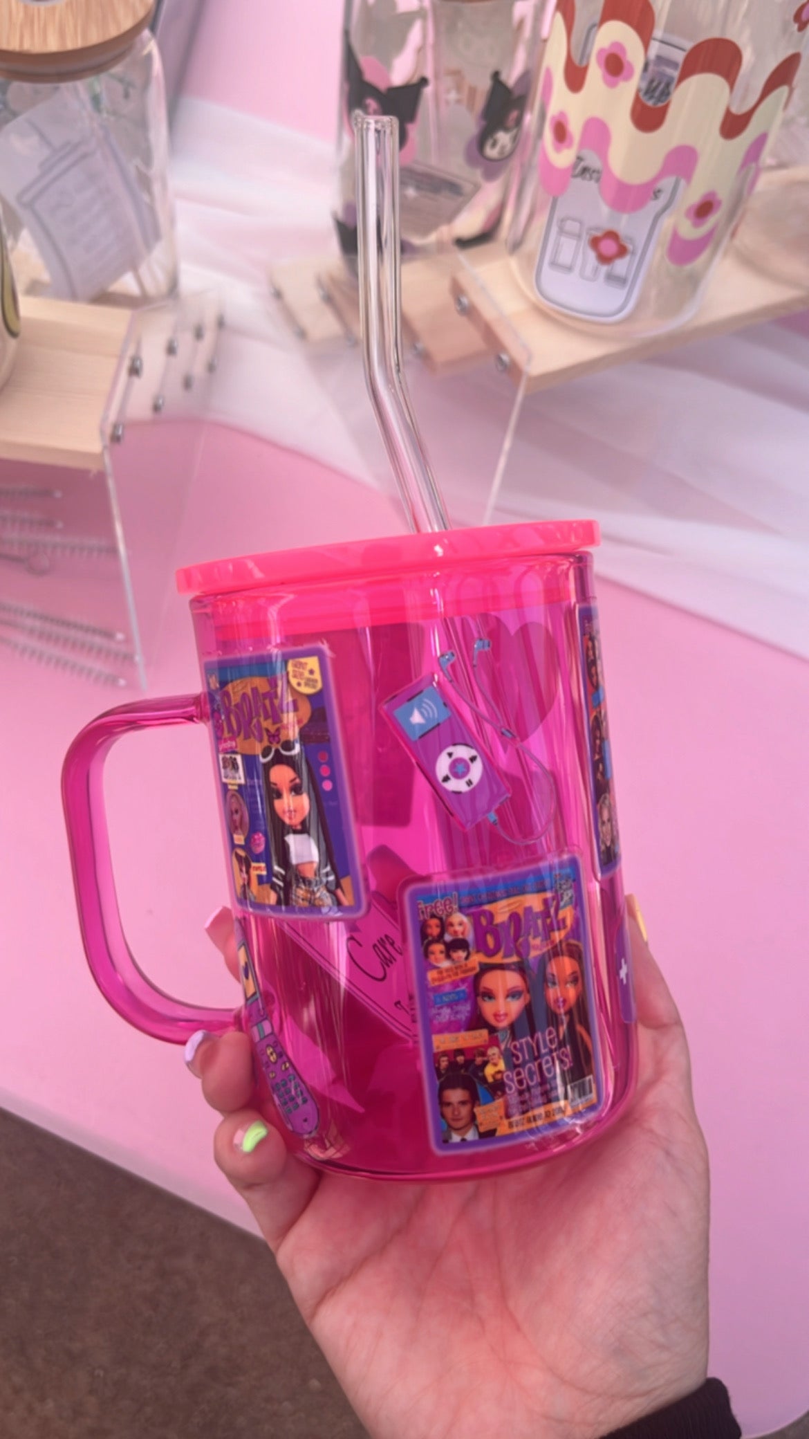 Hot pink Bratty glass mug