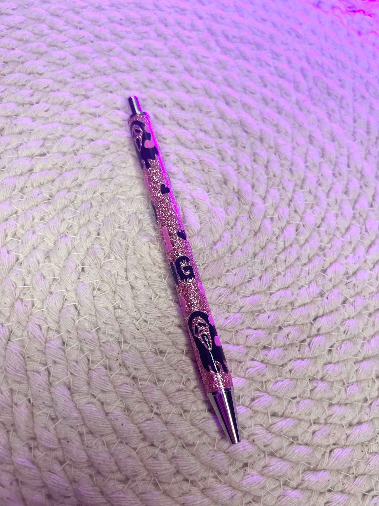 Pink glitter ink pen- "You hang up"