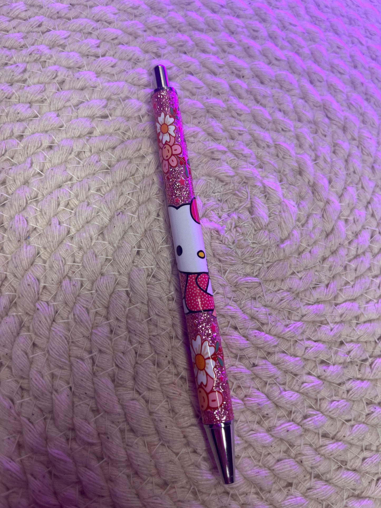 Pink glitter pen- Pink Kitty floral