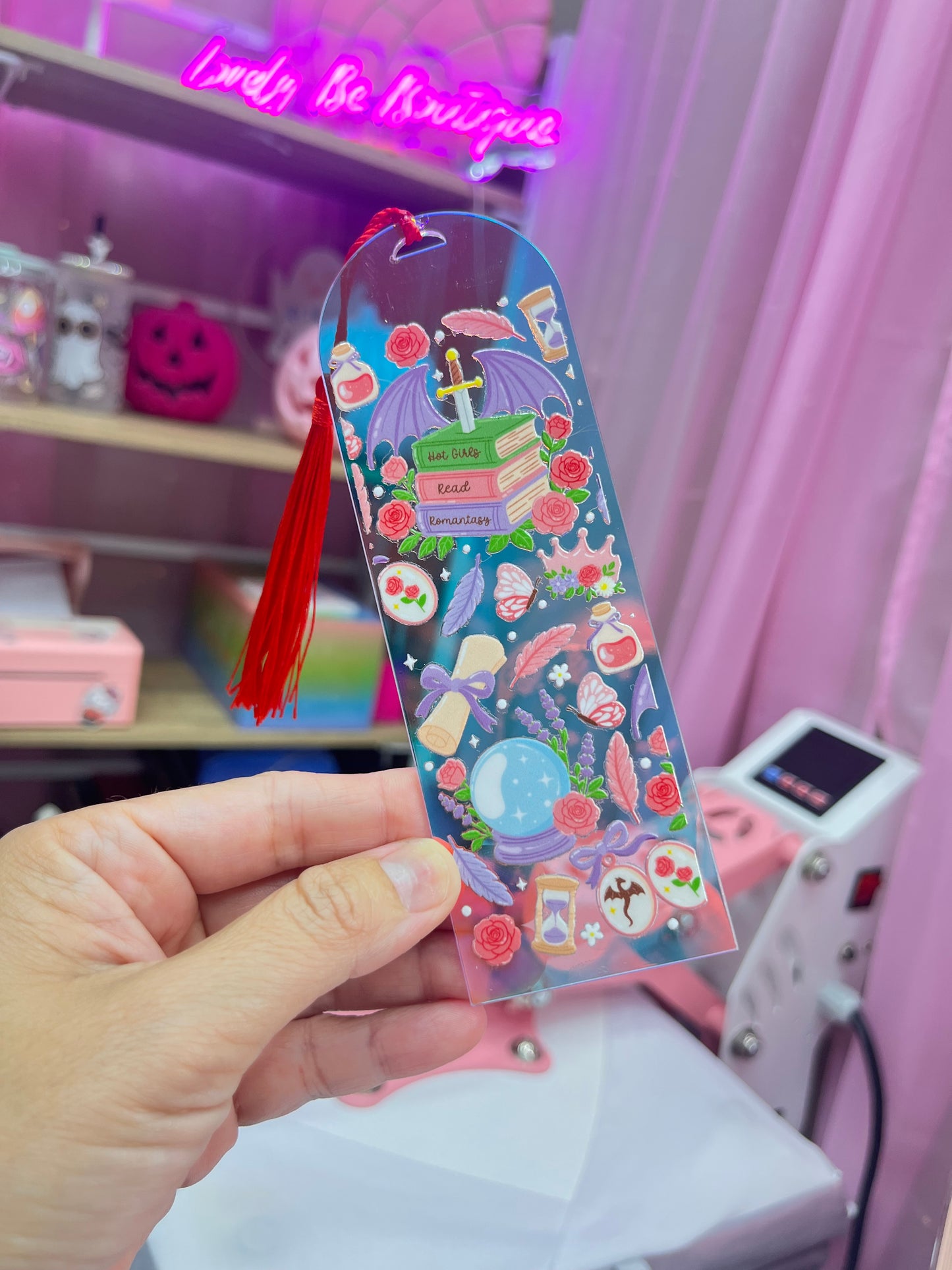 Iridescent Hot girls read Romantasy bookmark RED TASSEL