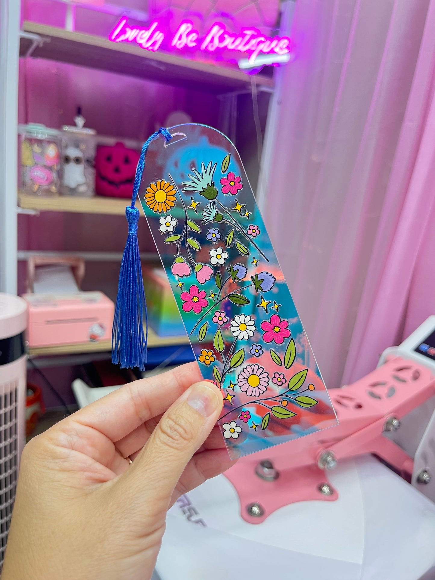 Iridescent Floral lovers bookmark