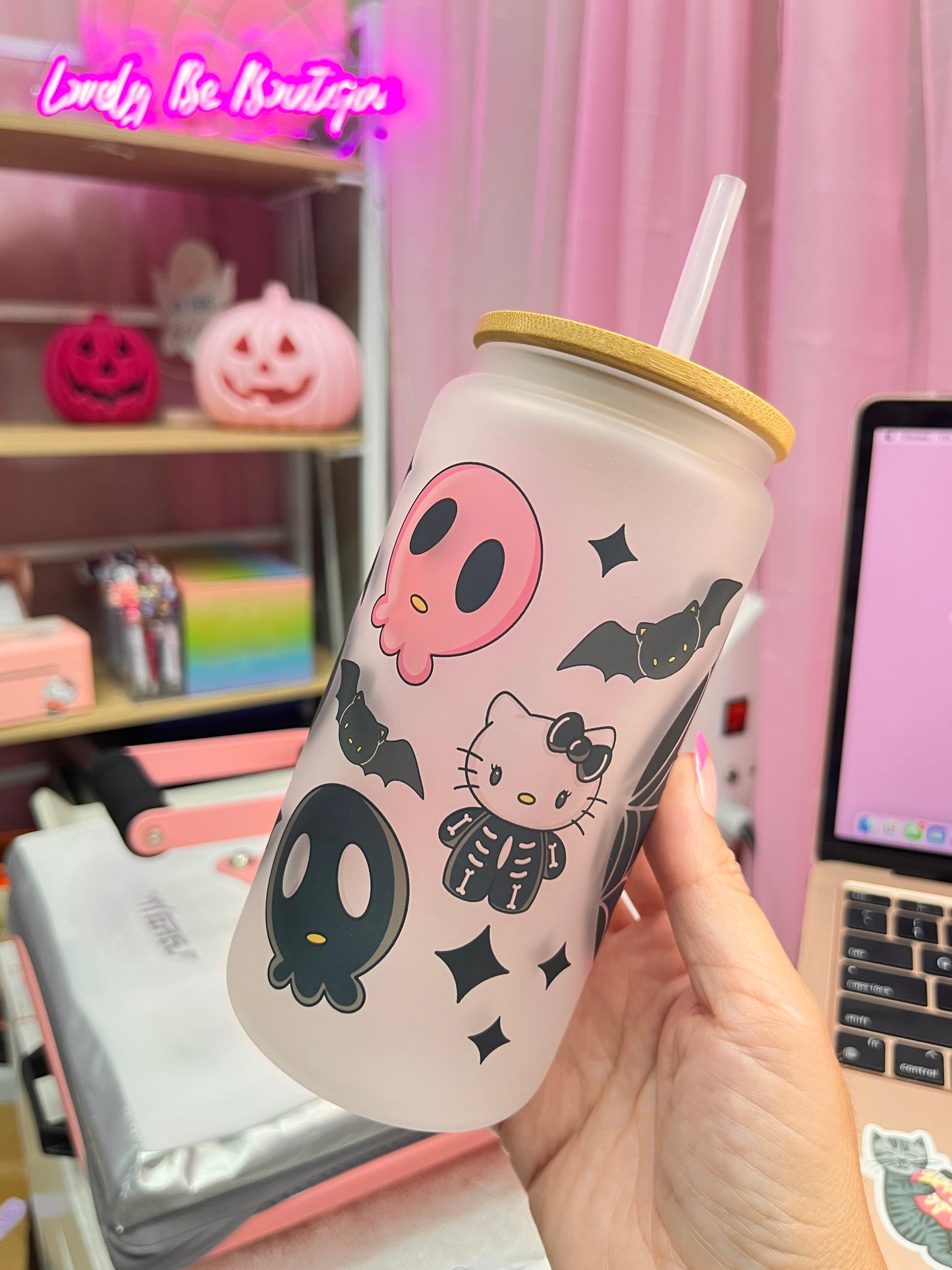 Pink cutie Halloween glass cup