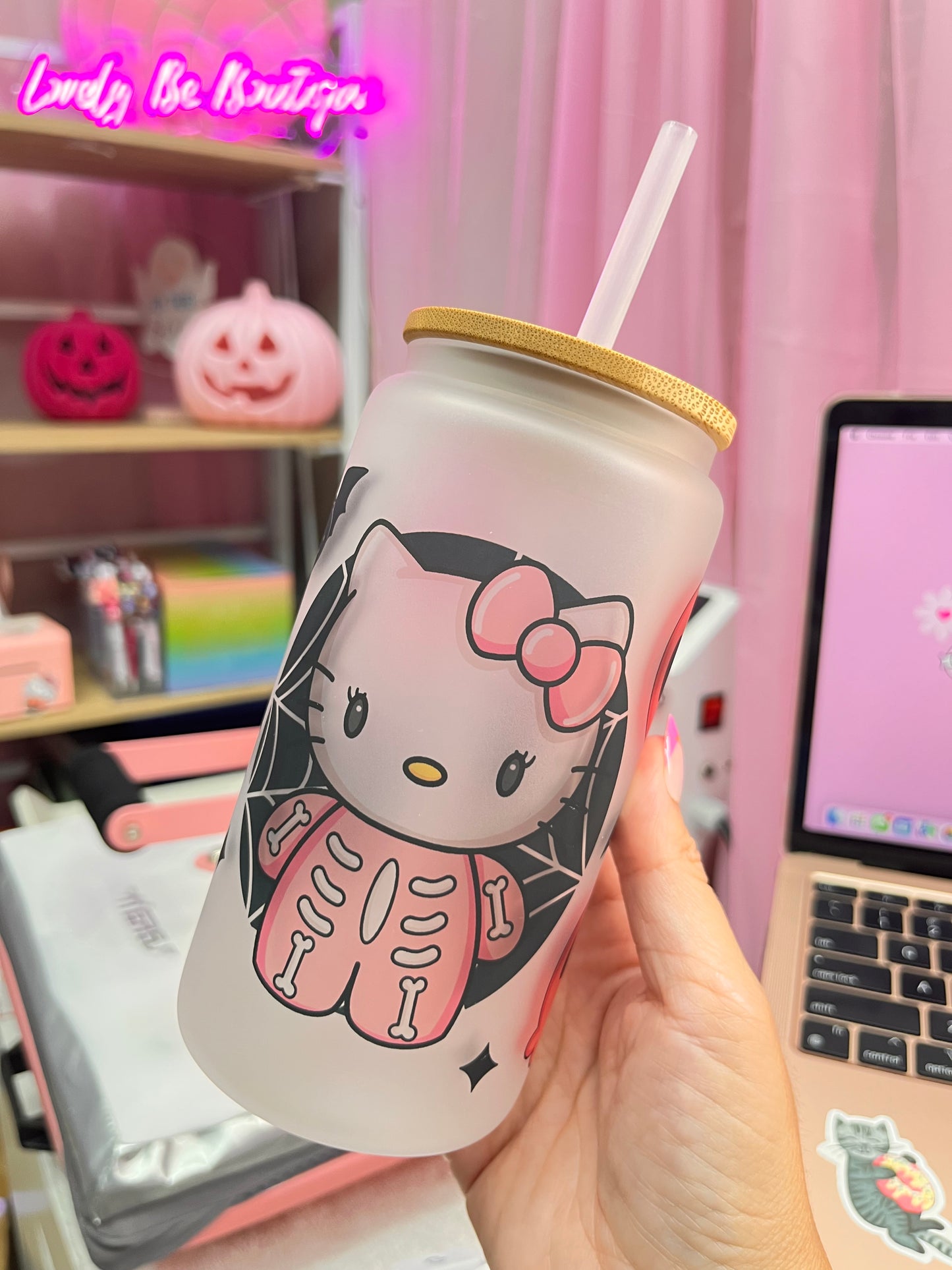 Pink cutie Halloween glass cup