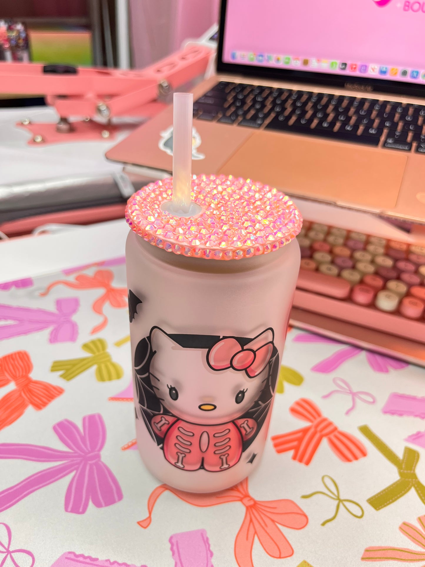 Pink cutie Halloween glass cup