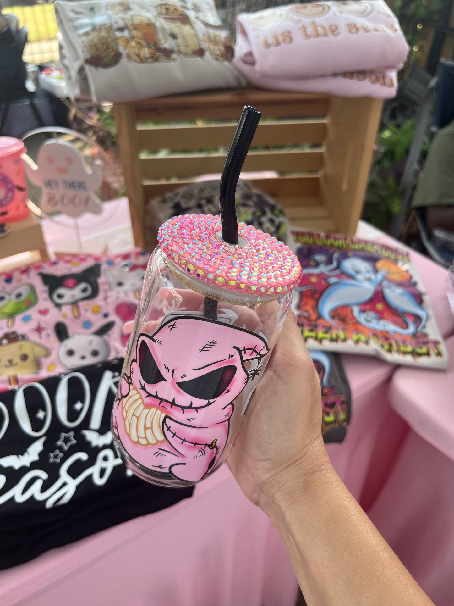 Pink Oogie bling glass tumbler