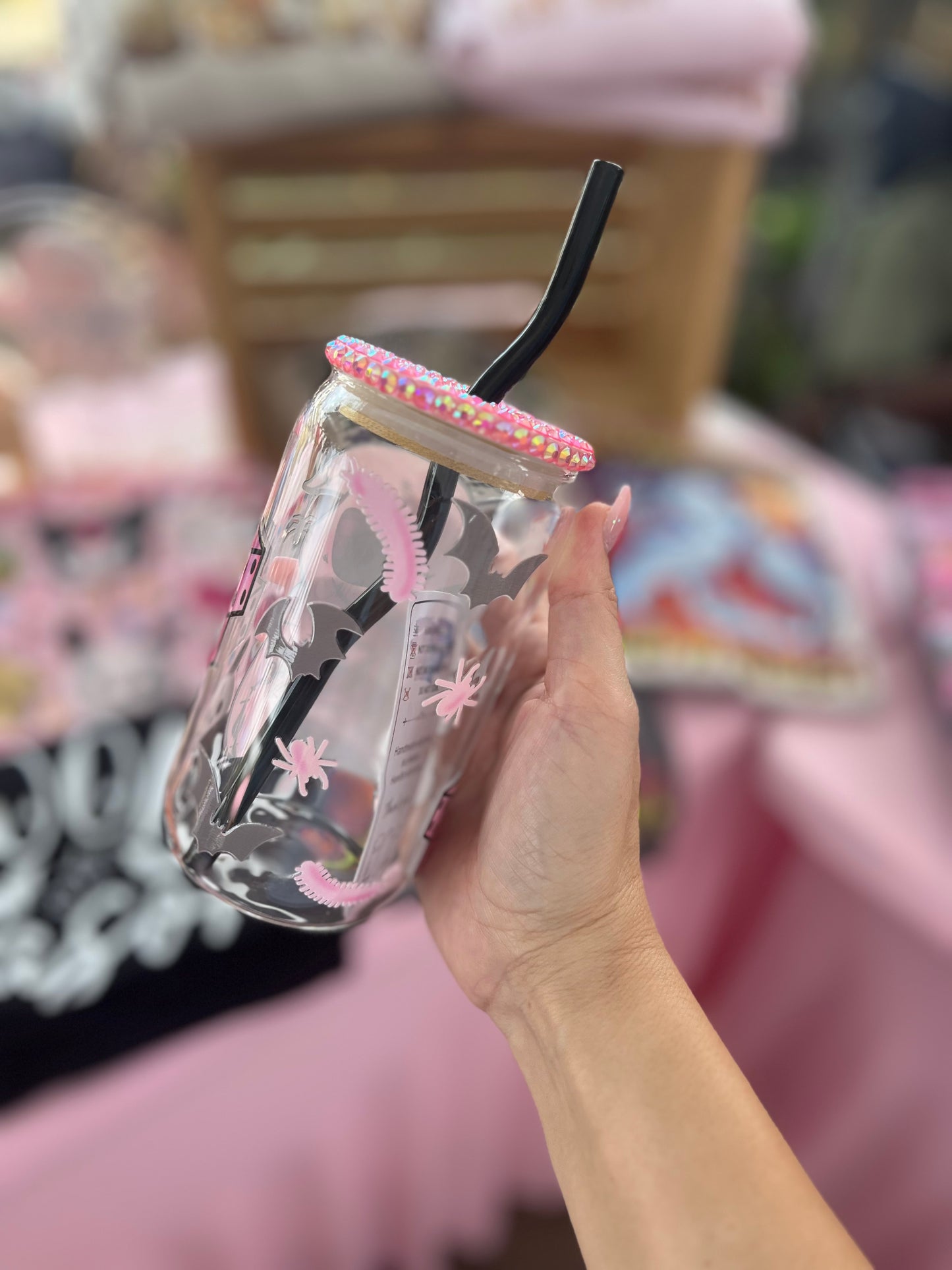 Pink Oogie bling glass tumbler