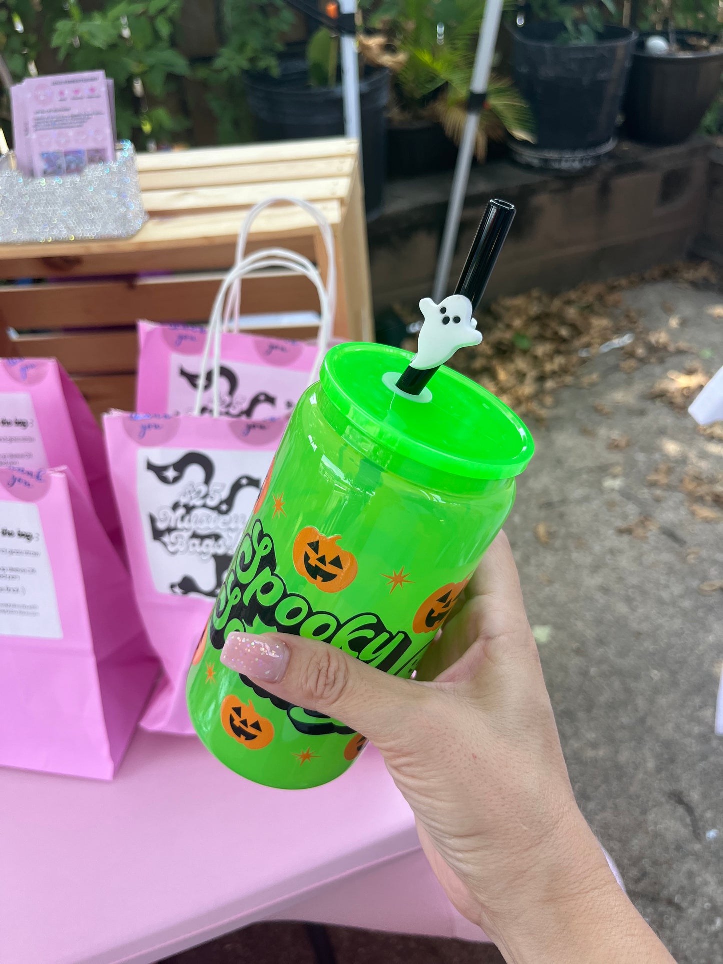 Bright green Spooky season glass tumbler bundle