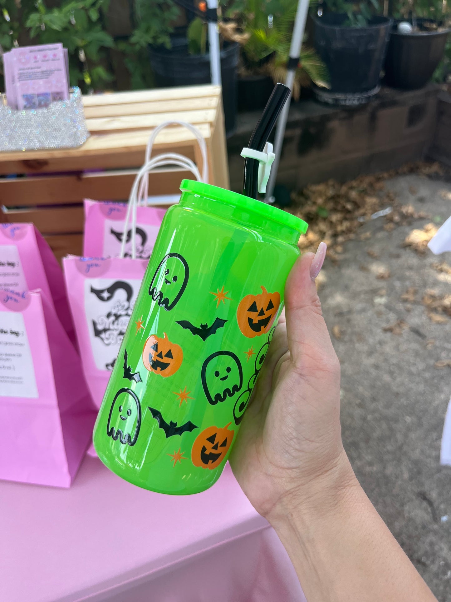 Bright green Spooky season glass tumbler bundle