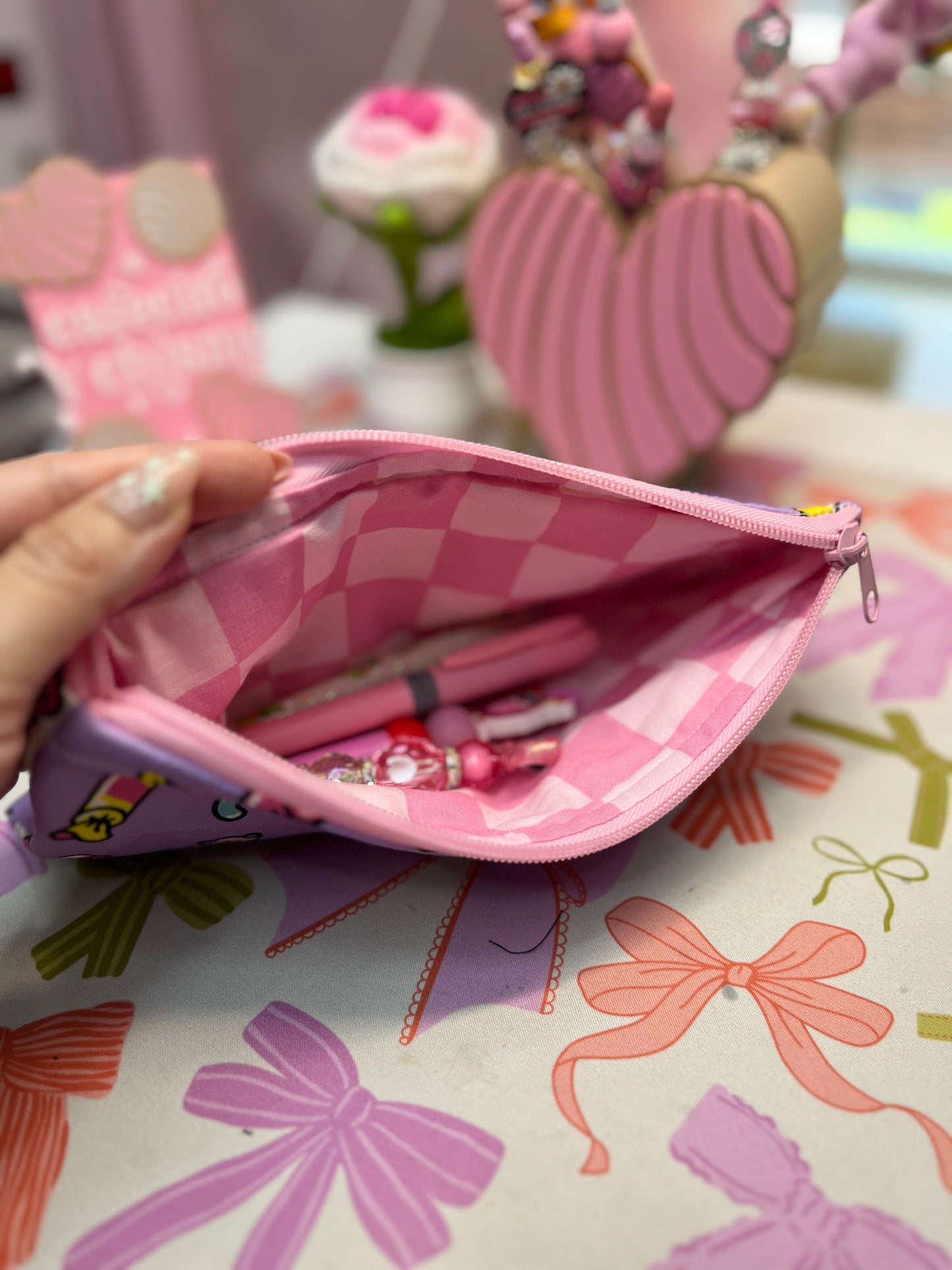 Purple kitty zipper pouch bag