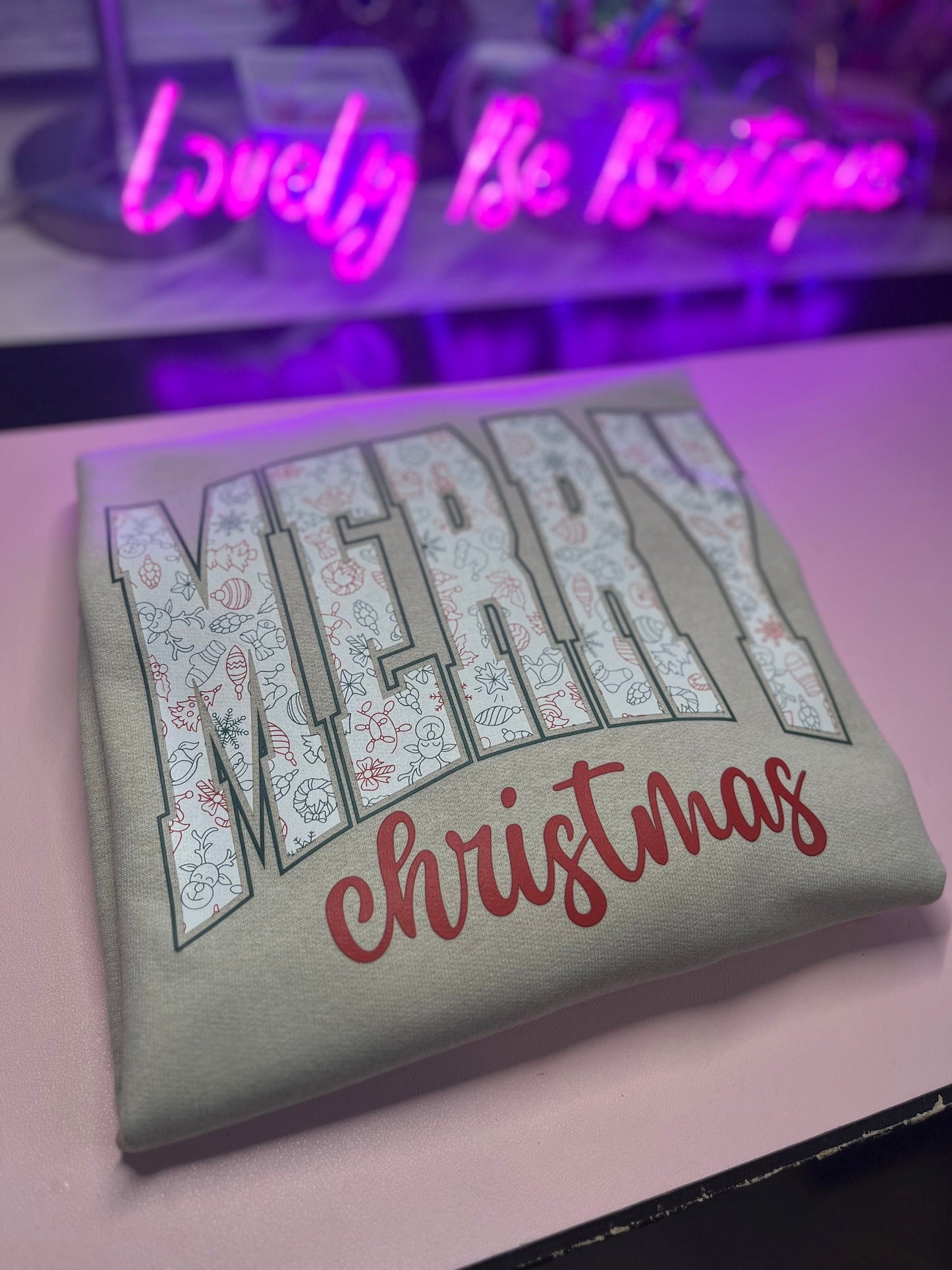 Festive Merry Christmas tan sweater