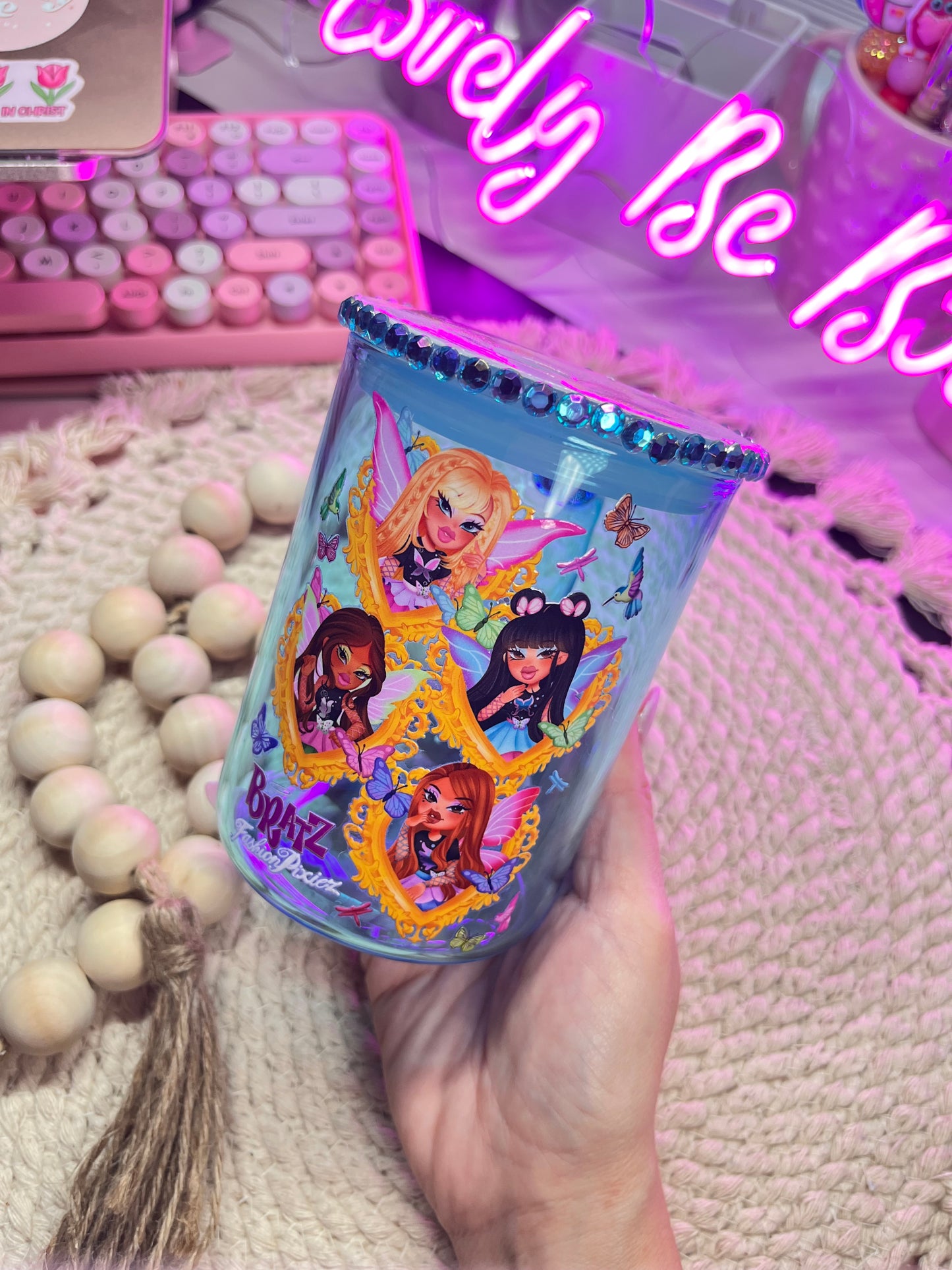 Fairy Pixies blue glass mug