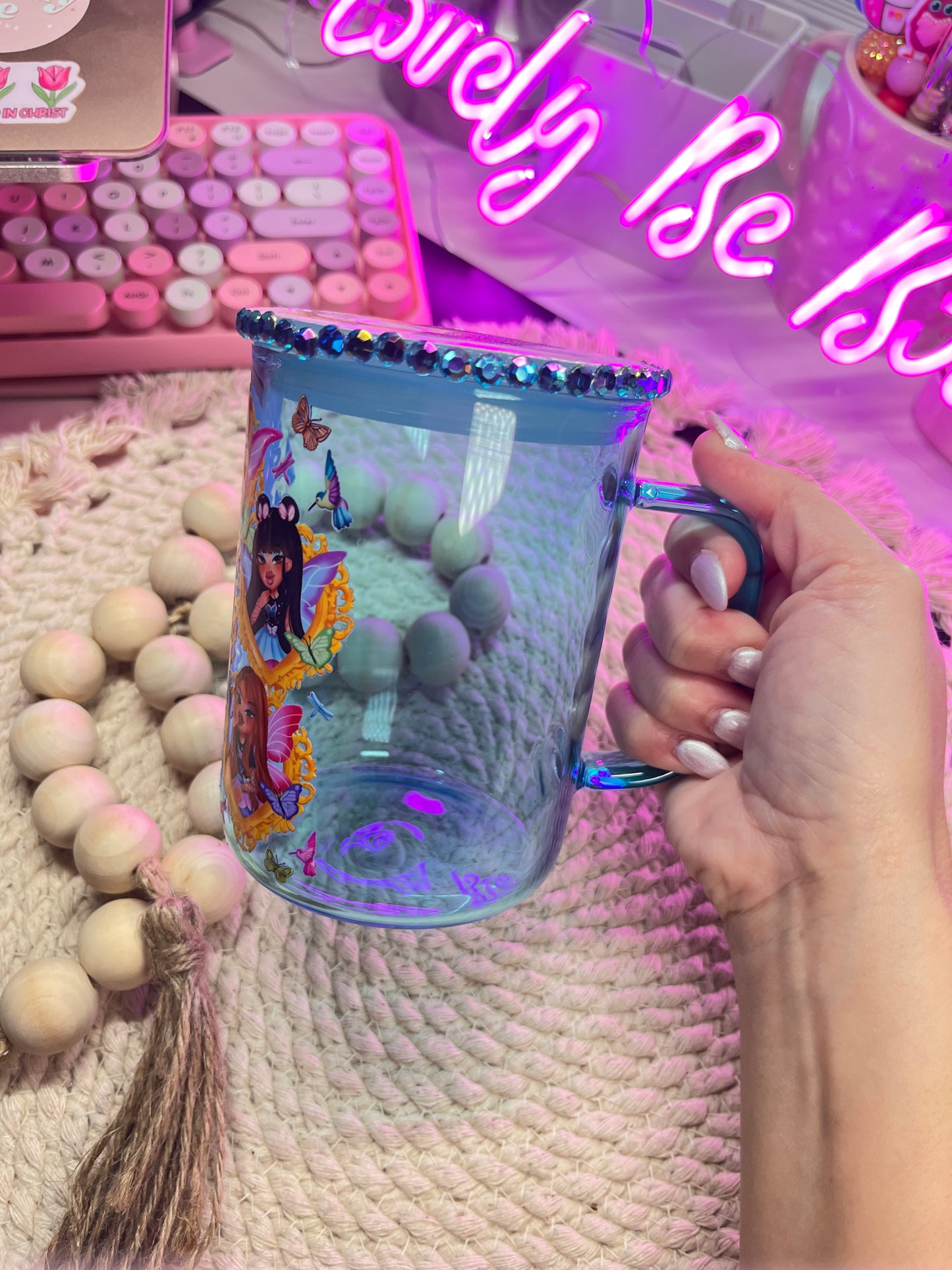 Fairy Pixies blue glass mug