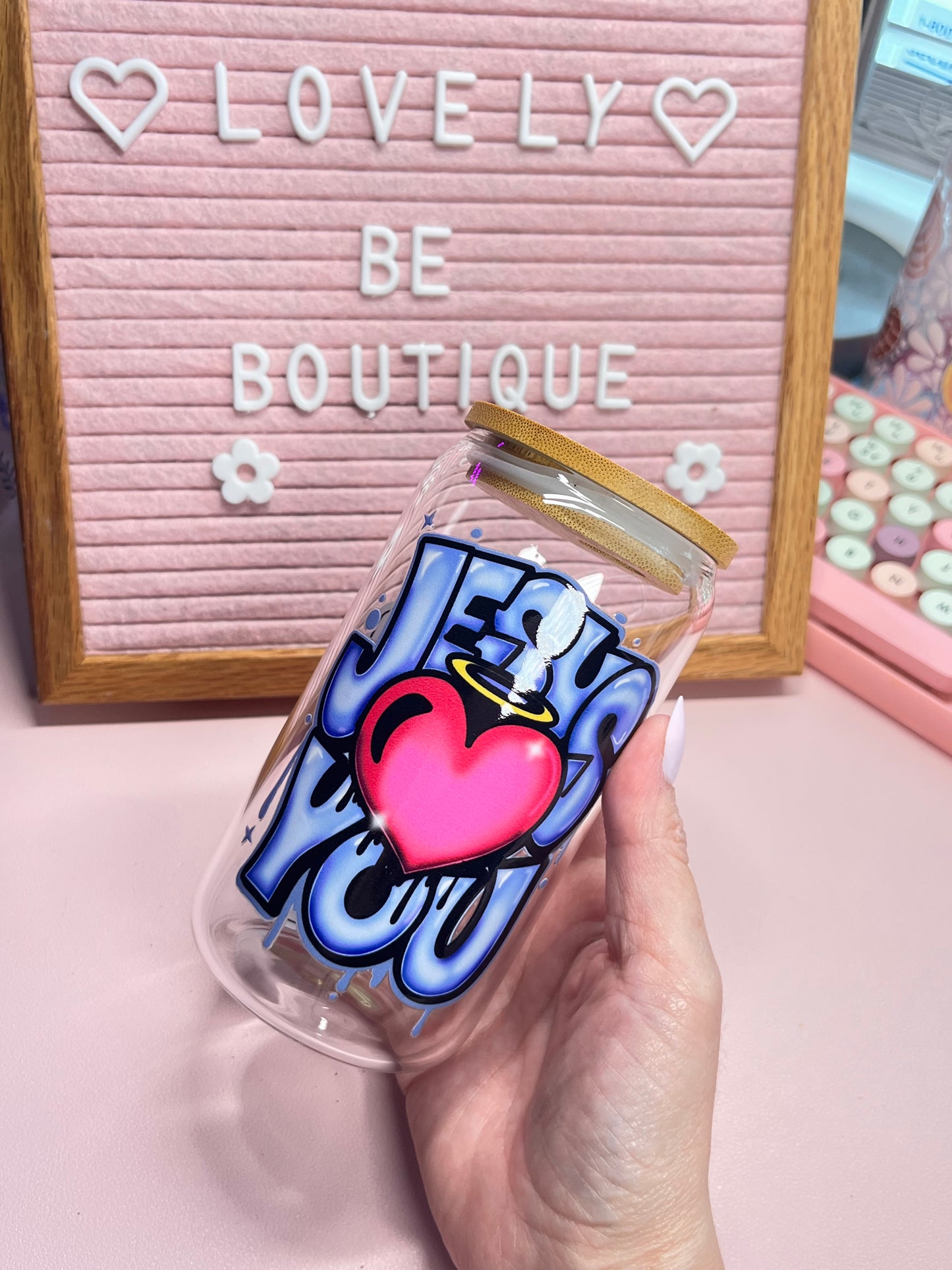 90's Jesus Loves You glass libby cup