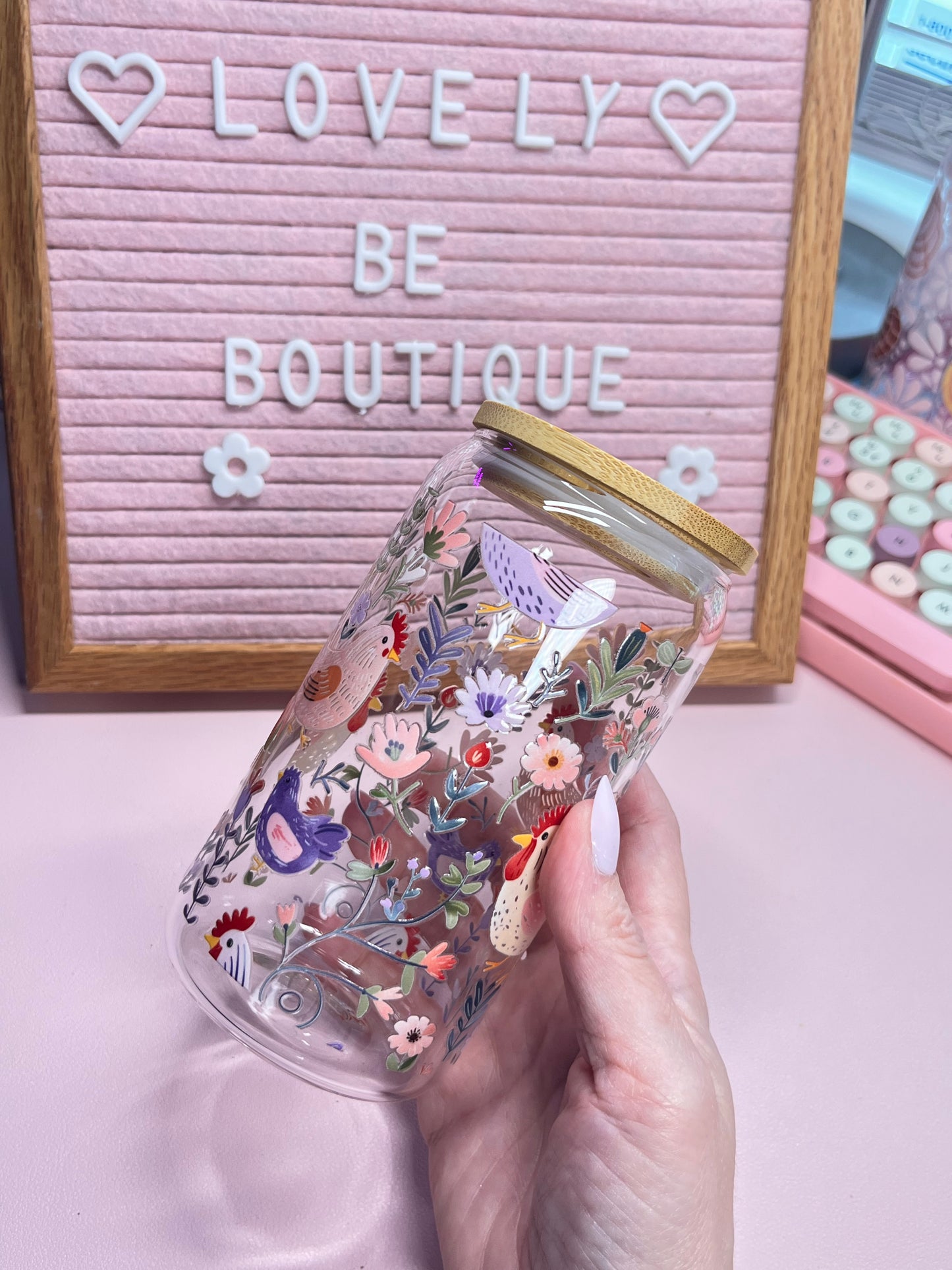 Cute Chicka-dee glass cup libby cup