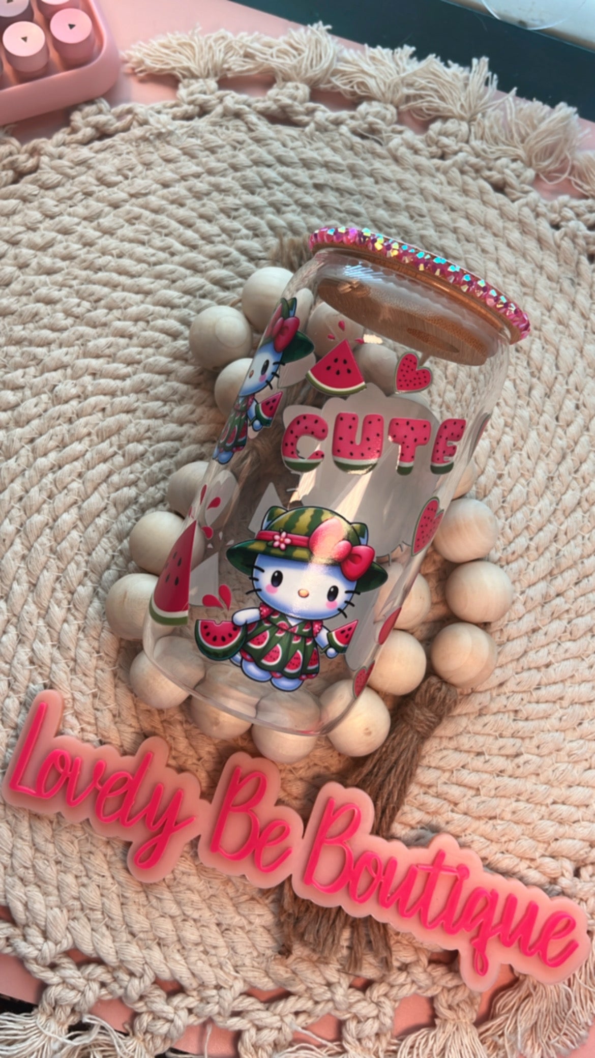 Watermelon Cutie glass cup/ bling lid bundle