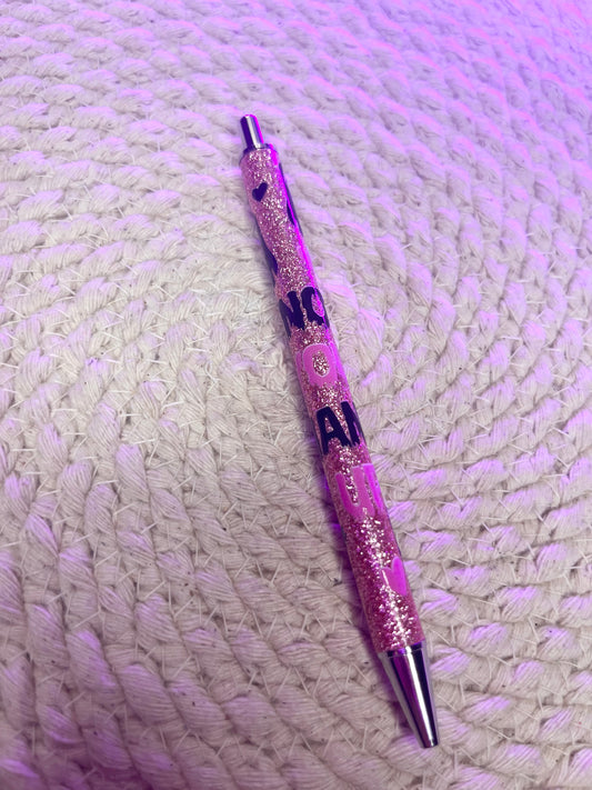 Pink glitter ink pen- "You hang up"