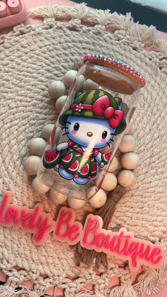 Watermelon Cutie glass cup/ bling lid bundle