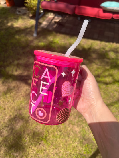 Hot pink Cafecito glass mug