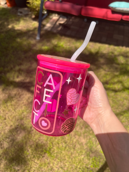 Hot pink Cafecito glass mug
