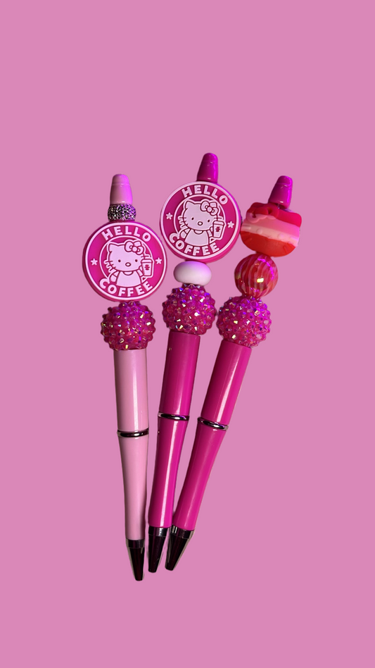 Hello Coffee pink bling pens