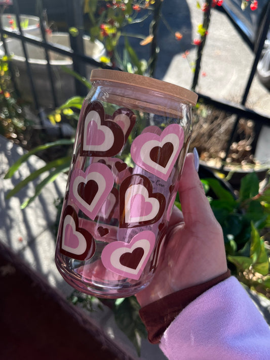 Brown retro hearts glass cup ￼￼