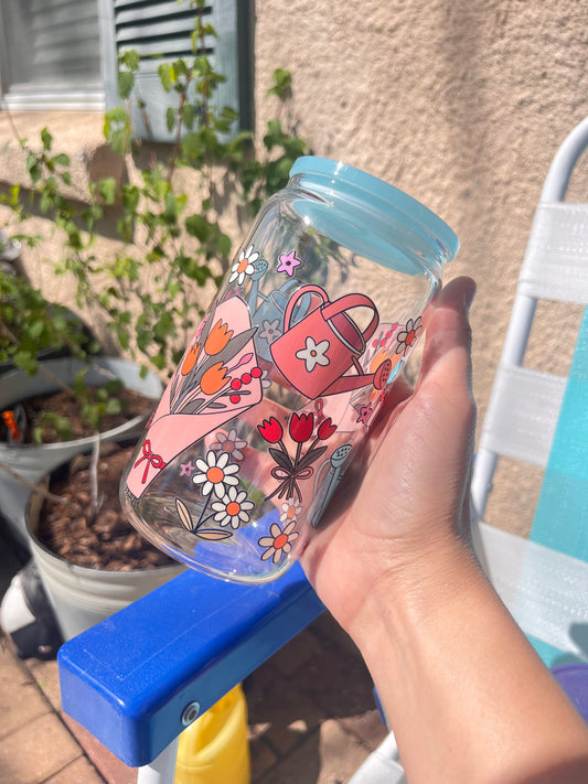 Spring vibes glass cup