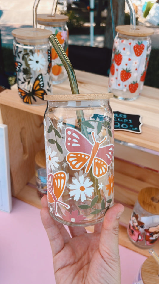 Spring butterfly glass can