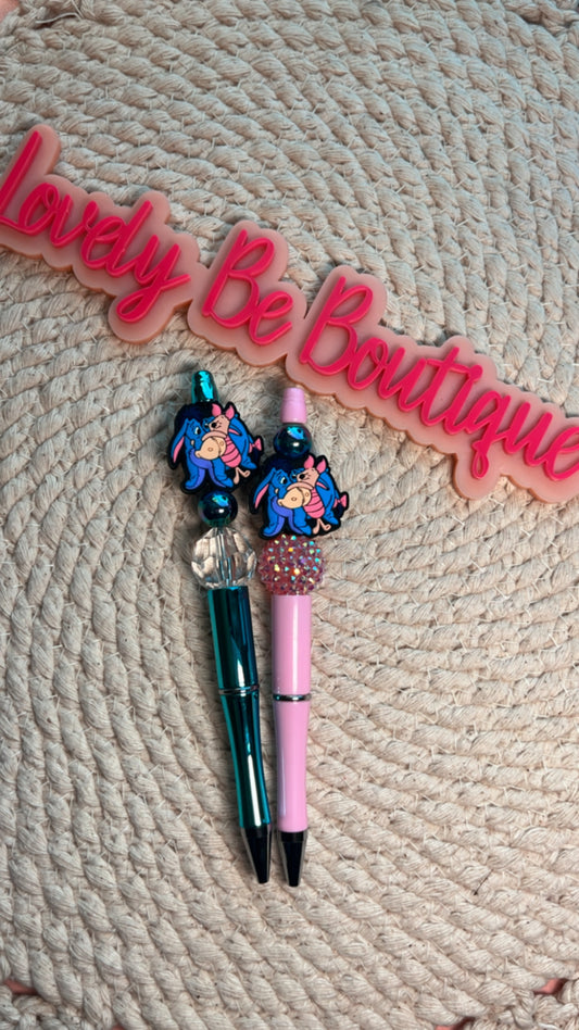 Blue and pink friends beaded pen