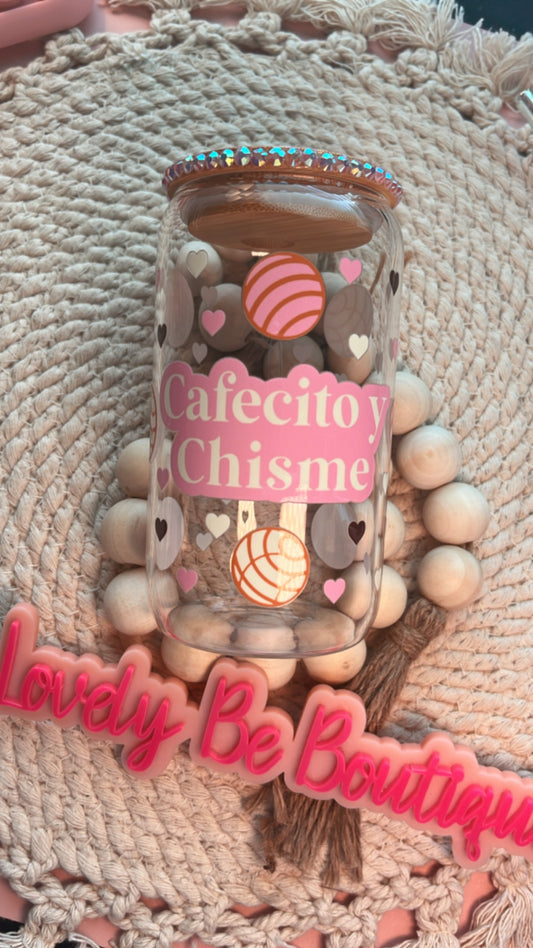 Coffee y Chisme glass cup bling lid bundle