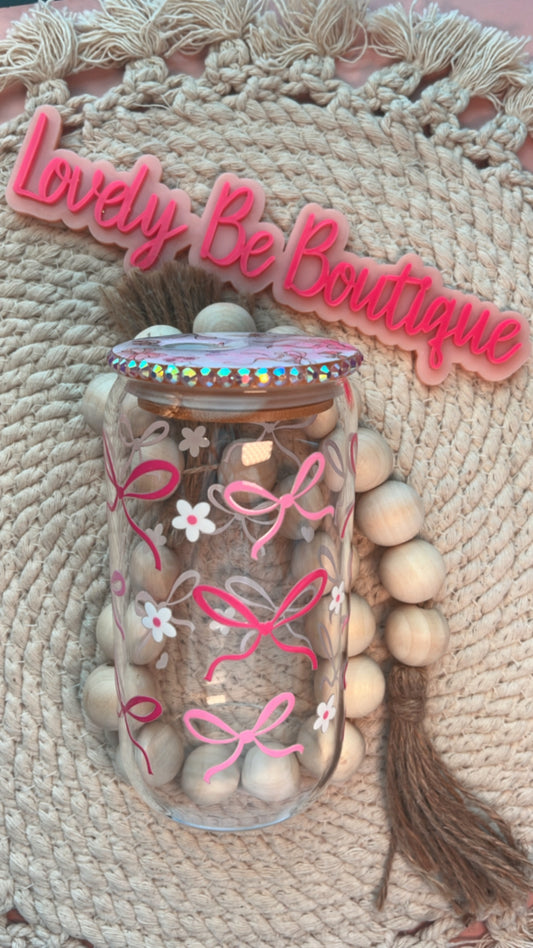 Pink bows & bling glass cups budle