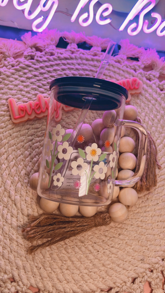 Spring fever glass mug/ black lid