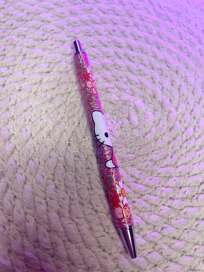 Pink glitter pen- Pink Kitty floral
