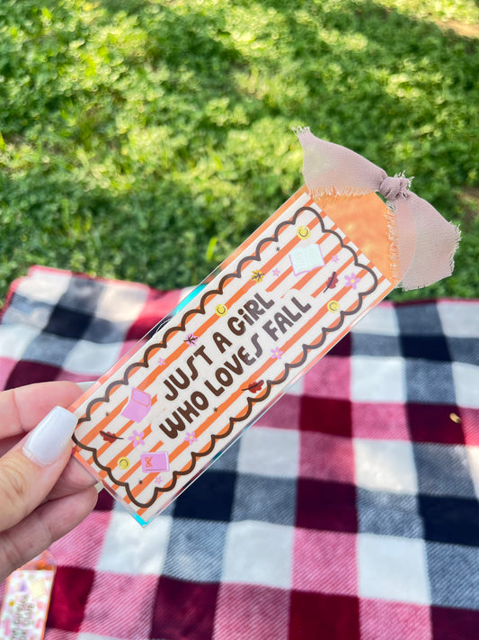 Just a girl who loves fall iridescent bookmark