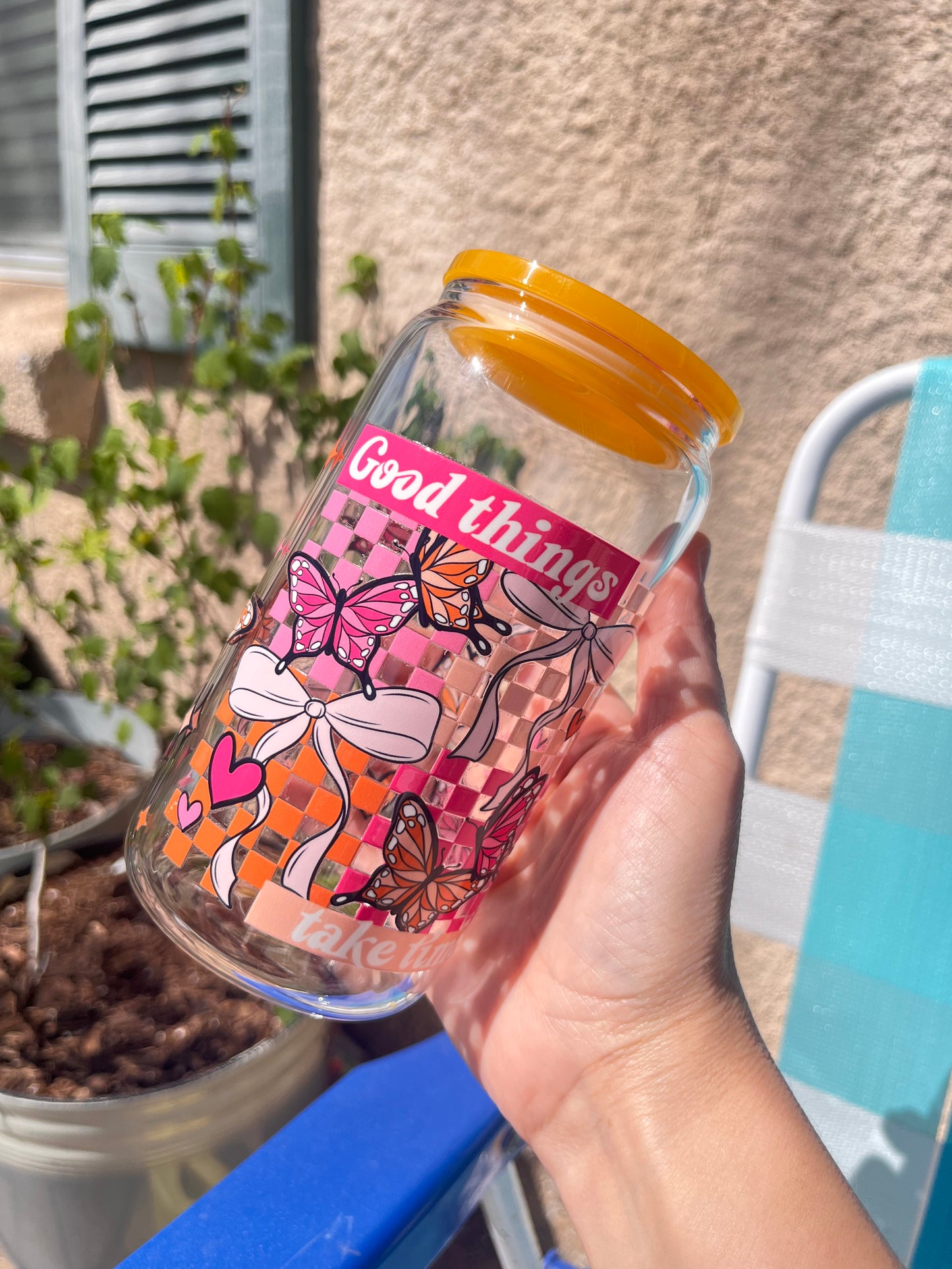 Good things take time glass cup