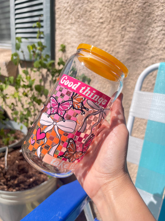 Good things take time glass cup